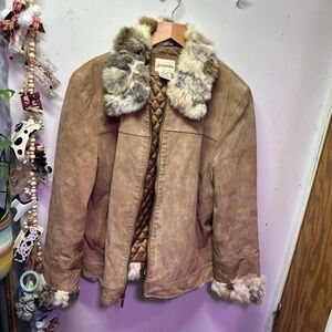 St. John's Bay Tan Teddy Jacket with Fur Trim